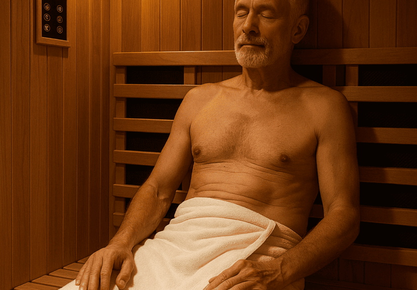Imported sauna designed to support heart health and blood pressure, glowing amber light – Sauna and Blood Pressure: 7 Evidence-Backed Ways Heat Therapy Supports Heart Health